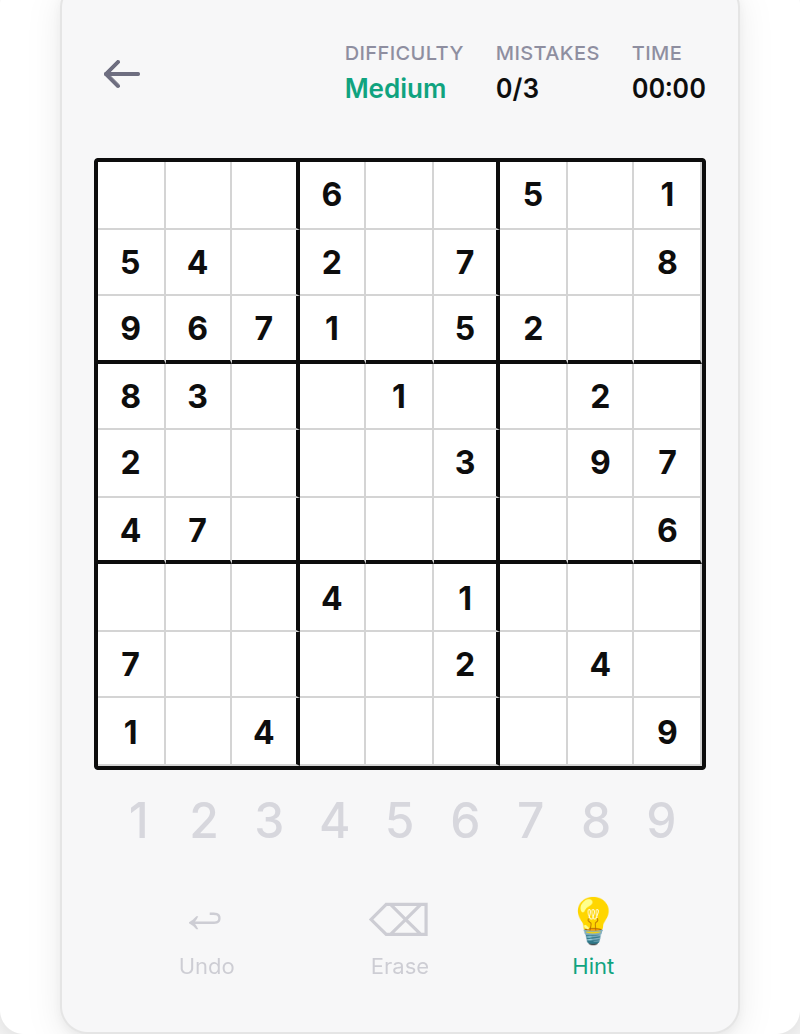 Sudoku game running in ChatGPT showing a partially completed puzzle with difficulty selection, timer, and number pad
